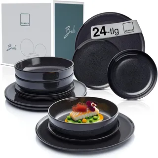Sänger Sänger Steingut Geschirrset Bali, Tafelservice 24 teilig für 8 Personen , Schwarz , Keramik , Rund , 27x5x27 cm , Geschirr, Geschirrsets, Tafelservice