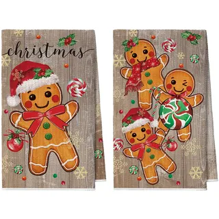 Artoid Mode Braun Planke Lebkuchenmann Kekse Lollipop Weihnachten Küchentücher Geschirrtücher, 42x65 cm Mikrofaser Saugfähig Küchen Deko 2er Set