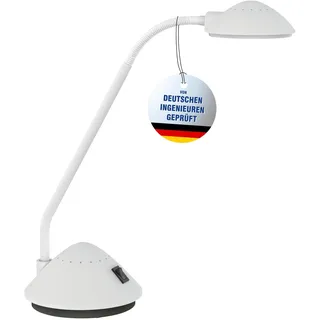 MAUL LED Tischlampe weiß MAULarc flexibler Arm für Büro und Zuhause | ausrichtbarer Kopf, warmweißes Licht, stabiler Standfuß, schonende Unterlage, austauschbare Lichtquelle