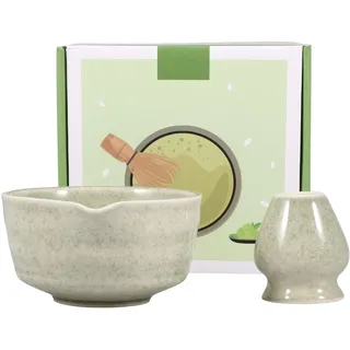 2 Teilige Japanische Matcha Schüssel aus Keramik mit Schneebesenhalter 500ML Chawan Einfach Liefert Schneebesen Teeschale, Chawan Matcha Teeschale für Anfänger DIY Liebhaber Starter(Matcha Grün)