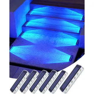 DetarZinLED Solarleuchten für Außen Blau, 6 Stück Solar Bodenstrahler Außen LED, IP68 Wasserdicht Solarlampen für Außen Garten, Solarlampen für Treppen, Boden, Auffahrt, Stufen, Gartenweg, Terrasse