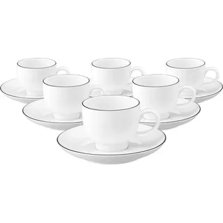 Seltmann Weiden Lido Black Line Espressotasse 0,09 l + Untertasse 6er Set - Schwarz, Weiß