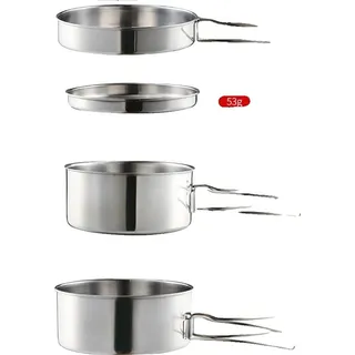 Camping Kochgeschirr Set, Edelstahl, Gummigriffe, Silber