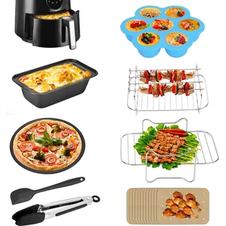 Airfryer/Heißluftfritteuse Zubehörset - BBQ-Grillrost, Pizzablech, Back-/Kuchenform - Für Doppelkammer (Dual Basket) - Schwarz