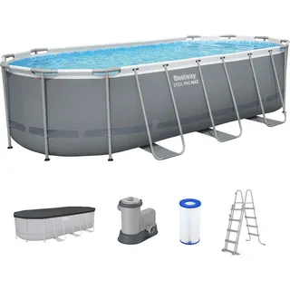 BESTWAY Frame Pool Set oval 549 x 274 x 122 cm inkl. Filterpumpe, Abdeckplane, Poolleiter