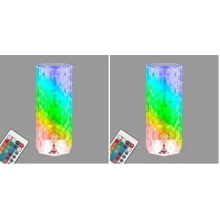 BRILONER – Nachttischlampe akku, Tischlampe kabellos, LED Lampe RGB mit Fernbedienung, Kristall Tischleuchte touch, Camping Leselampe, Transparent, USB-C Kabel, 215x90mm (HxD) (Packung mit 2)