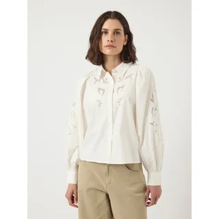 Spitzenbluse Y.A.S "YASZIMIA LS SHIRT S. NOOS", Damen, Gr. 40, star weiß, Web, Obermaterial: 100% Baumwolle, unifarben, normal, Blusen Spitzenbluse