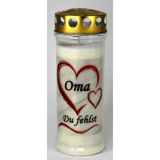 Kerzen Junglas - Grabkerze Oma mit 7 Tagen Brenndauer, (3954), schöne Grablichter mit Motiv, Grabkerzen mit Deckel, wetterfest, Trauerkerzen mit Spruch