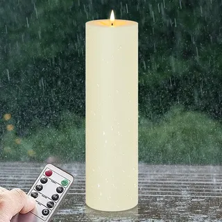 Zevanor 10CM x 35CM Flammenlose wasserdichte LED-Kerzen mit Fernbedienung, Timer Funktion Batteriebetrieben Flackernde große Kunststoff Elfenbein Outdoor-Kerzen (Langlebige 420 Stunden, 1 Stück)