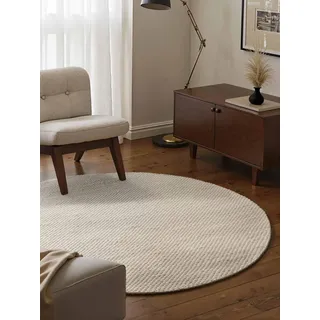 Elle Decoration Lyon - Wollteppich Beans Rund, Natürlich & Handgemacht, Wohnzimmerteppich Wolle im Skandi Loop Design, Einfarbiger Naturteppich mit Perlenstruktur - Natur Creme, Ø 200 cm