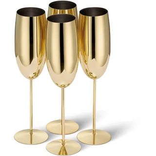 Oak & Steel - 4 Edelstahl Sektgläser, Champagner & Prosecco Gläser (285ml) - Gold - Robust & Unzerbrechlich - Geschenkset für Geburtstage, Hochzeiten & Weihnachten