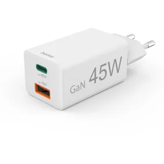 Hama GaN Schnellladegerät, 45W, USB-C/USB-A, weiß (00201993)