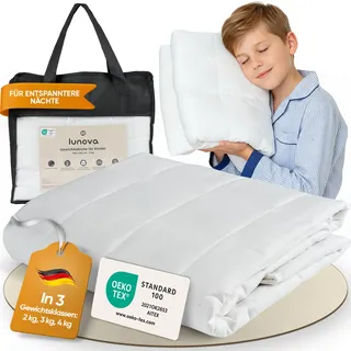Lunova Gewichtsdecke Kinder 3kg 100x135cm - Oekotex-Baumwolle Waschbar Therapiedecke WeightedBlanket 1 St weiss