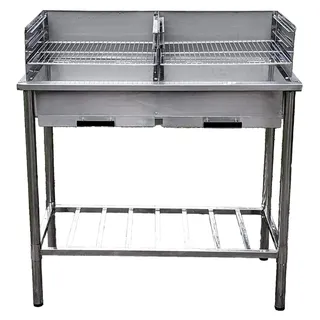 Grilltisch aus Edelstahl, Outdoorküche, Holzkohlegrill mit zwei Grillflächen