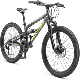 BIKESTAR Alu Kinder Jugend Mountainbike Vollgefedert, 21 Gang Shimano, 24 Zoll ab 9 - 10 Jahre | Fully MTB Scheibenbremse | Schwarz - Schwarz