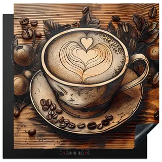 MuchoWow Herdabdeckplatte Kaffee - Vintage - Braun - Tasse - Holz 78x78 cm , Kunststoff , Quadratisch , 78x0.2x78 cm , Made in Europe , Küchen, Küchenelektrogeräte, Herde, Herdabdeckplatten