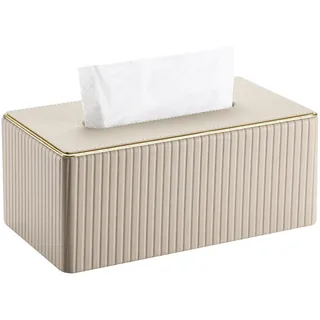 KINGFOM Taschentuchbox Kosmetiktücherbox mit Golden Edge, PU Leder Tissue Box Tücherbox, Taschentuchspender Taschentücher Box für Wohnzimmer, Badezimmer & Büro (Beige, Rechteckige)
