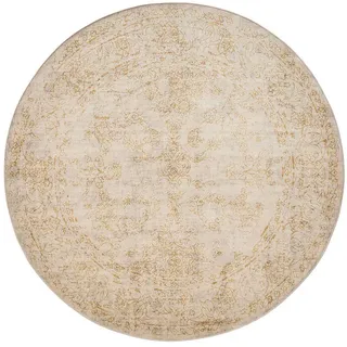 benuta Nest Vintage-Teppich Miray waschbar ø 160 cm rund , Beige, Gelb , Kunststoff , Vintage , Rund , 160x160 cm , Oeko-Tex® Standard 100 , für Fußbodenheizung geeignet, in verschiedenen Größen erhältlich, waschbar, pflegeleicht , Teppiche und Böden, Teppiche, Vintageteppiche