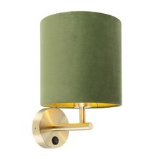 Enge Wandlampe Gold mit grünem Samtschirm - Matt