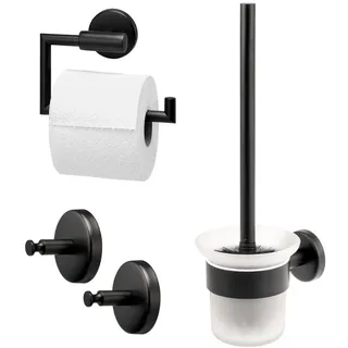 bremermann Badezimmer-Zubehör-Set Piazza Black 3tlg, Edelstahl, schwarz , Schwarz , Metall , 14.5x35x11 cm , Badaccessoires