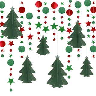 Koboko Weihnachtsdeko Girlande Papier, 8 STK Weihnachtsdekoration Set mit Weihnachtsbaum Girlande und Rote Grüne Stern Weihnachtsdeko Hängend, Banner Weihnachten Deko Papier für Weihnachtsparty Deko