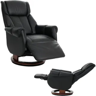 MCA Relaxsessel + Aufstehhilfe HWC-N58, Fernsehsessel Liegesessel Fußstütze Holz Leder schwarz, Holz walnussfarben - Schwarz
