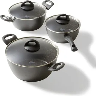 STONELINE® CERAMIC Keramik Kochgeschirr-Set 6-teilig 18/20/24 | mit Deckeln - Schwarz