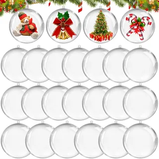 XIMISHOP 20 Stück Weihnacht Transparent Kunststoffkugel,Ø8 cm Transparente Plastikkugeln Christbaumkugeln Zum Befüllen Für Weihnachten Deko Christbaumschmuck Party Indoor