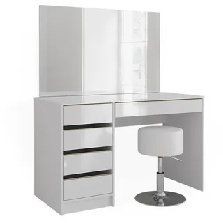Vicco Schminktisch-Set Sherry Weiß/Gold 120 cm mit Hocker , Holzwerkstoff , 5 Fächer , 5 Schubladen , Rechteckig,Rechteckig , 120x75x55 cm , Schlafzimmer, Schminktische