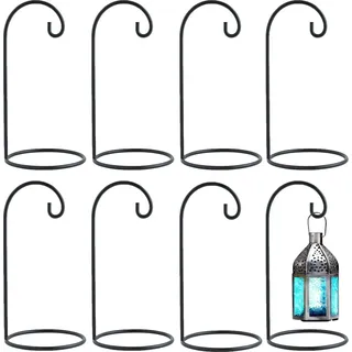Marrakesch 8er Set Deko Aesthetic Schmuckständer aus Metall in schwarz 20cm hoch | Schäferhaken klein mit Standfuß als Balkondeko | Laternenhaken stehend als Weihnachtsdeko oder Fensterbank Deko - Schwarz