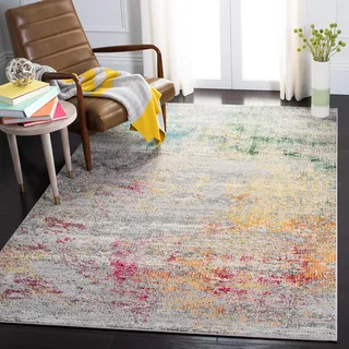 SAFAVIEH Boho Teppich für Wohnzimmer, Esszimmer, Schlafzimmer - Madison Collection, Kurzer Flor, Grau und Gold, 120 x 120 cm