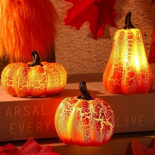 ACAREY Herbstdeko Kürbis Deko Figuren mit LED Lichter 3 Stück Halloween Deko Herbst Deko Kürbis Laterne Deko Figuren Herbst Dekoration Licht Fur Tischdeko, Halloween Party, Garten Dekofigur