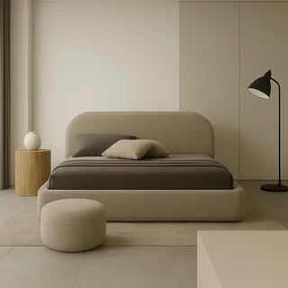 GUTTO Polsterbett MOON Creme 200x200 Holz-Lattenrost Hochwertig Boucle Teddystoff Bett ohne Bettkasten und Stauraum - Creme