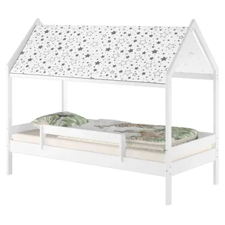 Weißes Himmelbett m Himmel u Fallschutz Kinderbett Hausbett 90x200 Massivholz Einzelbett weiteres Zubehör wählbar V-60.58-09W ohne Zubehör - Weiß