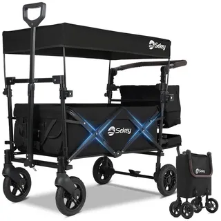 Sekey Bollerwagen Faltbar mit Dach 2 Kinder schwarz
