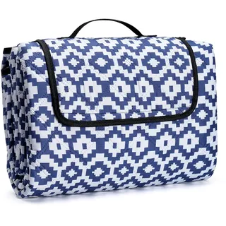 Oak & Tea Picknickdecke Wasserdicht Groß 200 x 200 cm blau und weiß