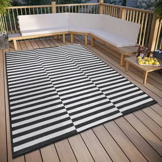 my home Teppich »Viela Outdoor Wendeteppich, auch als Läufer erhältlich« rechteckig 5 mm Höhe schwarz weiß, Flachgewebe, Balkon, Wohnzimmer, In-Outdoor, wasserfest, schwarz-weiß