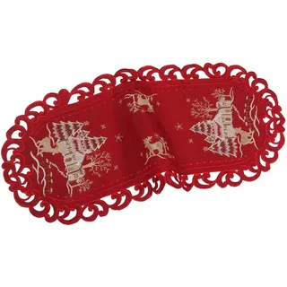 Quinnyshop Hirsch Weihnachts-Tischläufer 40 x 90 cm Oval Leinen Optik, Rot