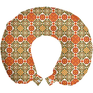 ABAKUHAUS marokkanisch Reisekissen Nackenstütze, Vintage orientalische Fliese, Schaumstoff Reiseartikel für Flugzeug und Auto, 30x30 cm, Orange Maroon Smaragd - Orange