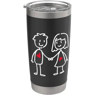 Süßes Strichmännchen Valentinstag Partnerlook Doppelwandiger Edelstahl-Thermobecher