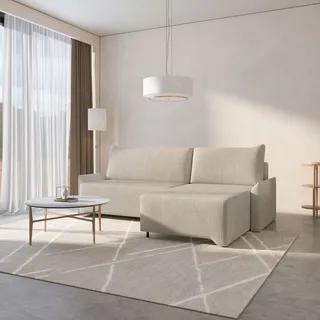 moeblo Ecksofa aus Cord – Ottomane beidseitig montierbar, Ecksofa , Couch für Wohnzimmer, Schlafsofa Sofagarnitur Sofa Eckcouch L-Form Cordstoff - Beige