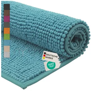 nyvi Badematten Set Chenille Rechteckig - Badezimmerteppich - Rutschfest, Saugfähig, Schnell Trocknend, Fußbodenheizung geeignet, Waschbar, Weich Farbe:Aqua;Größe:Set 45x50 + 50x80 cm