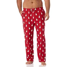 Amazon Essentials Herren Schlafanzughosen aus Flanell-Auslauffarben, Rot Pinguin, M