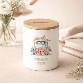 hellomini Personalisierte Spardose für Erwachsene, Geschenk zum Sparen für die nächste Reise, Sparbüchse, Geschenk zum Geburtstag für Freundin Freund, Ehemann Ehefrau (Just Married)
