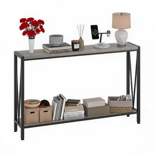 IDEALHOUSE Schmaler Konsolentisch 109 cm, 2 Ebenen Mit Ablage– v-Gestell | Konsolentisch mit Ablage, Industrial Metall/Holzoptik für Flur & Wohnzimmer