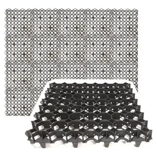 Rasengitter aus Kunststoff 50 x 50 cm, 8 Stk. Paddockplatten zur Bodenstabilisierung, schwarz - Schwarz