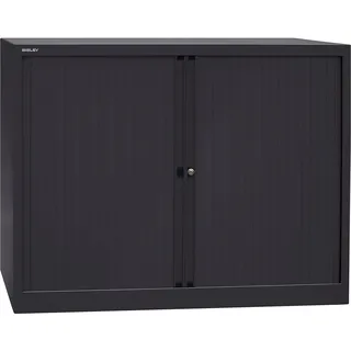 BISLEY Rollladenschrank EuroTambour, 2 Fachböden, 2,5 OH, Metall, 5633 Rollladen/Korpus Schwarz, 43 x 120 x 103 cm