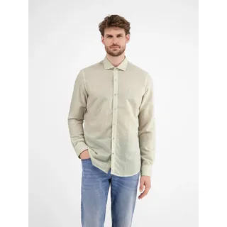 Langarmhemd LERROS "Langarmhemd mit Haifischkragen, floral bedruckt", Herren, Gr. M, Normalgrößen, weiß, 55% Leinen, 45% Baumwolle, Hemden Langarmhemd