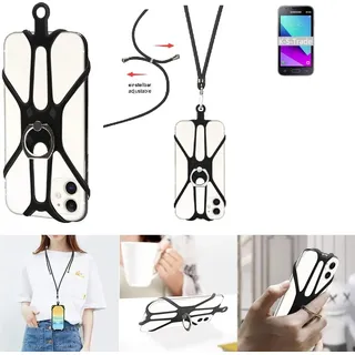 K-S-Trade 3in1 Handykette Handyband Handykordel Halsband Smartphone-Ring Handy-Ring kompatibel mit Samsung Galaxy J1 Mini Prime 2016 Duos - Silber