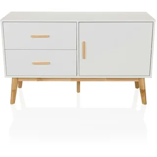 hjh living Sideboard TAROLO 120 x 40 x 72 cm Schrank im skandinavischen Stil Weiß, Fußgestell in Eiche